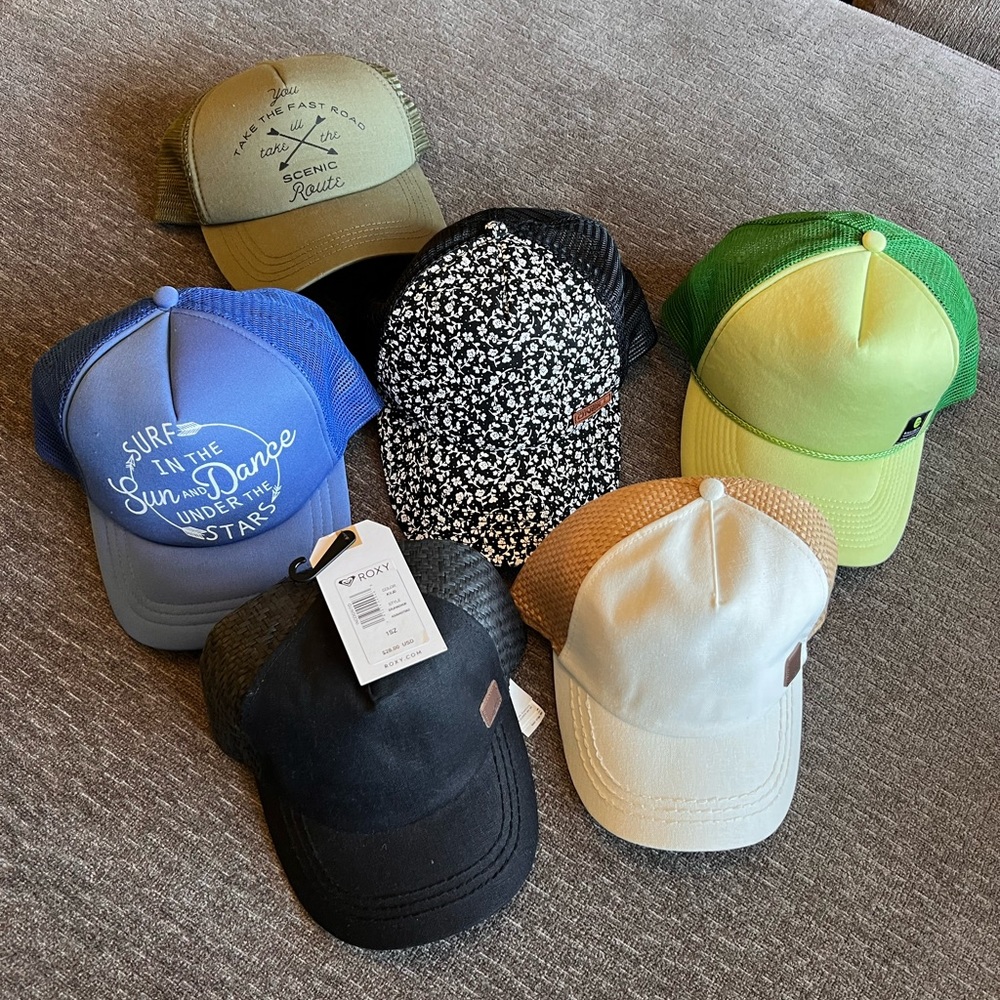 6 women’s trucker hats, O’Neil, Roxy & Billabong